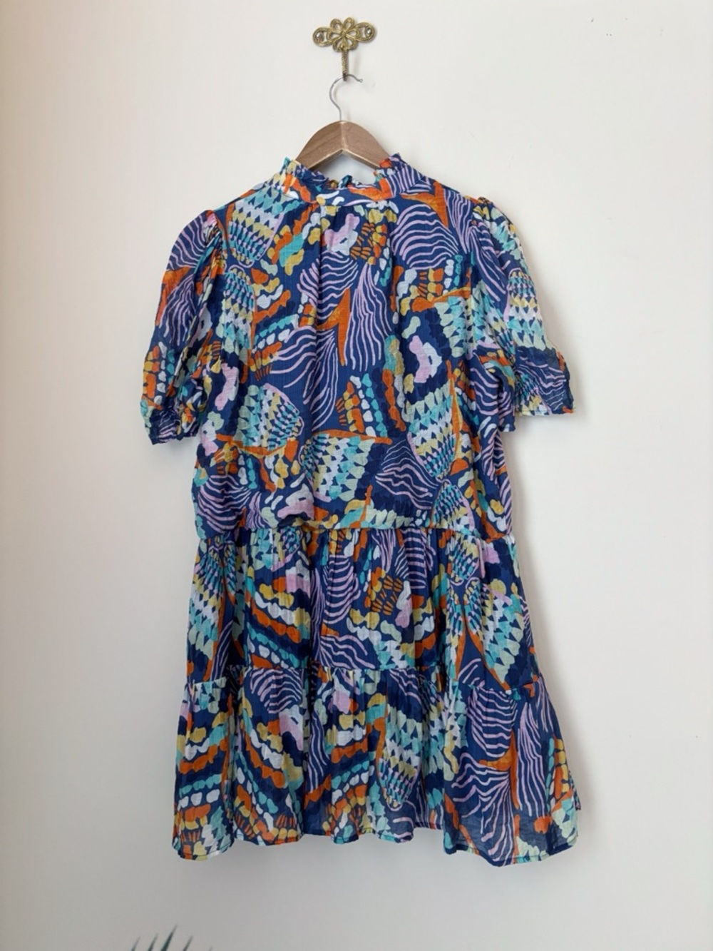 Anna Rae Tulum Geometric Print Puff Sleeve Mini Dress Small Spring - Picture 5 of 7